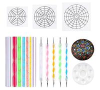 Frahou Mandala Dotting Stencil Tools de Peinture sur Stylet à Bille de Pointage Comprennent Un Pochoir, Un Plateau de Peinture (17 Paquet)