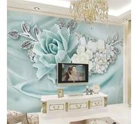 Fraîche Tridimensionnelle La Seule Belle Fleur Vert Menthe Et Perle Papier Peint 3D Installation Facile Intissé Tapisserie Bureau Salon Canapé Chambre Décoration Murale-300cm×210cm