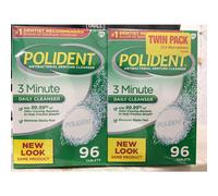 Fraîcheur Triple Menthe Améliorée - Polident Nettoyant Antibactérien pour Prothèses Dentaires 3 Minutes 96 Comprimés par Boîte (Paquet de 2)