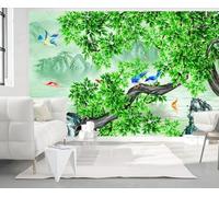 Frais Beau Feuilles Vertes Branches Oiseaux Paysage Papier Peint 3d Moderne Soie Texturée Haut De Gamme IdéAl Pour Le Salon Et La Chambre à Coucher-350cm×256cm