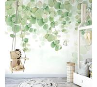 Frais Élégant Aquarelle Feuilles Vertes Vignes Papillons Papier Peint 3D Installation Facile Intissé Tapisserie Bureau Salon Canapé Chambre Décoration Murale-150cm×105cm