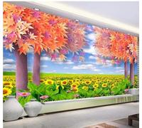 Frais Esthétique Rose Feuille D'Érable Tournesol Papier Peint 3D Installation Facile Intissé Tapisserie Bureau Salon Canapé Chambre Décoration Murale-400cm×280cm