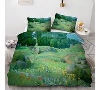 Frais et Naturel Housse de Couette Herbe Verte et Petites Fleurs Parure de Lit 2 Personnes 200x200cm avec 2 Taies d'oreiller 65x65 cm Microfibre Parure Couette avec Fermetures Éclair