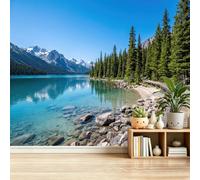 Frais Et Naturel Papier Peint Panoramique, 250 x 175 cm | Décoration Murale Montagnes Enneigées Forêt Lac Plage Format, Tapisserie Murales Papier Peint Intissé pour Chambre Salon