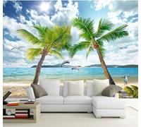 Frais Été Plage Mer Cocotiers Papier Peint 3D Installation Facile Intissé Tapisserie Bureau Salon Canapé Chambre Décoration Murale-350cm×256cm