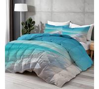 Frais Plage Vagues Printed Comforter Set, All-Season Alternative Duvet Insert, Bleu Blanc Soft Quilted Bedding for Bedroom Decor, Breathable Comforter for Summer AC & Winter 173×229 cm