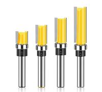 Fraise à affleurer à motif, tige de 8 mm, gabarit de roulement inférieur, coupe droite, outils de fraisage for le travail du bois(4PCS 8mm Shank)