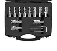 VEVOR Assortiment de 11 Fraises à Carotter Fraises Annulaires à Attaches Weldon Diamètre 11-27 mm Profondeur de Perçage 25 mm en Acier Rapide HSS Accessoires pour Perceuse Magnétique Perçage Métaux