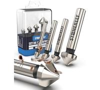 Fraise conique métal bois lot de 4 HSS 6,3-16,5 mm ébavureur coffret | Quatre fraises de 6,3 à 16,5 mm en coffret: la tête de vis affleure et la bavure part en un seul passage
