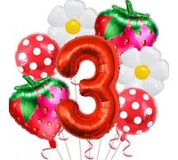 Fraise Décoration d'anniversaire 3 ans fille, 7 PCS ballons aluminium fraise rouge, Décorations de fête pour enfant fille