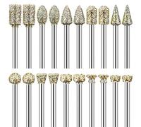 Fraise Diamant, Lot de 20 Fraises Diamantées Tige 1/8" Compatible avec Dremel pour Sculpture Gravure Meulage Polissage de Pierre, Roche, Verre, Céramique