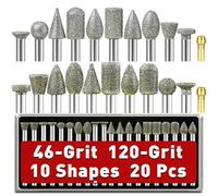 Fraise Diamant pour sculpture, Jeu de Mèches de Gravure, 46 120 Grains embout diamant Tige 3mm Compatible avec Dremel pour Gravure Meulage Polissage de Pierre, Roche, Bricolage (DE-46-120-20pcs)