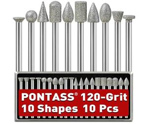 Fraise Diamant pour Sculpture, Lot de 10 Fraises Diamantées, 120 Grains Embout Diamant Tige 3mm Compatible avec Dremel pour Gravure Meulage Polissage de Pierre, Roche, Verre, Bricolage