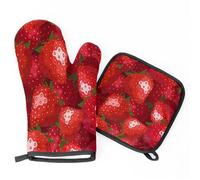 Fraise Rouge Oven Mitts and Potholders Lot De 2 Cooking Microwave Hand Glove Non-Slip Oven Mitts and Pot Holders pour Pizza Cakes BBQ