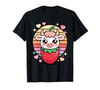 Fraise Vache Kawaii Amour Coeurs Arc en Ciel Retro T-Shirt