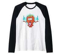 Fraise Yokai Monster Cyclope Fruit avec Flammes Dessin animé Manche Raglan