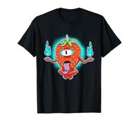 Fraise Yokai Monster Cyclope Fruit avec Flammes Dessin animé T-Shirt