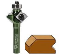 Fraiser Billy - fraise 3-en-1 pour chanfreiner 45°, rayon concave 3 mm et rainures en V 90° - queue 8 mm, plaquettes réversibles, avec roulement - pour bois et dérivés, défonceuse et table de fraisage