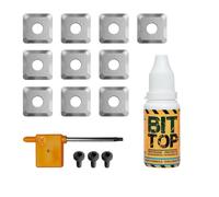 Fraiser kit de Rechange Tornado - 10 Plaquettes Réversibles Arrondies en Carbure 12 mm, 3 Vis, Clé Torx T15 et Bittop - pour Fraise à Surfacer Queue 12 mm