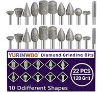 Fraises Diamantée 22 Pcs, 120 Grains Mèche Meulage Diamant pour Dremel, Accessoires Rotary Tool avec Tige de 3mm Pour le Verre, Les Pierres Précieuses, Pe Jade, Le Polissage des Détails, La Gravure