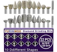 Fraises Diamantée 22 Pcs, 46 & 120 Grains Mèche Meulage Diamant pour Dremel, Accessoires Rotary Tool avec Tige de 3mm Pour le Verre, Les Pierres Précieuses, Pe Jade, Polissage des Détails, Gravure