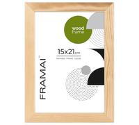 FRAMAI® Cadre photo 15x21 - Cadre en bois naturel véritable avec plexiglas incassable, système de suspension et présentoir