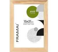FRAMAI® Cadre photo, 15x21 cm, chêne, cadre en bois naturel, cadre en bois véritable, cadre avec plexiglas incassable, accroche et présentoir