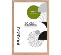 FRAMAI® cadre photo, 20x30 cm, chêne, cadre en bois naturel, cadre en bois véritable, cadre avec plexiglas incassable, accroche et support (