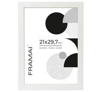 FRAMAI® Cadre photo 21 x 29,7 cm - Blanc - En MDF - Respectueux de l'environnement - Avec plexiglas incassable, crochet de suspension et support