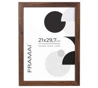 FRAMAI® Cadre photo 21x29,7 Marron MDF Cadre écologique avec plexi résistant aux chocs, crochet de suspension et support