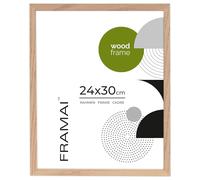FRAMAI® Cadre photo 24 x 30 cm, chêne, cadre en bois naturel, cadre en bois véritable avec plexiglas incassable, crochet de suspension et support