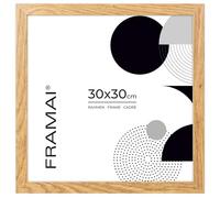 FRAMAI® Cadre photo 30 x 30 cm, couleur chêne, en MDF écologique, avec plexiglas incassable, crochet de suspension et support
