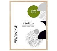 FRAMAI® Cadre photo 30 x 40 cm, en bois naturel, avec plexiglas incassable, crochet de suspension et support