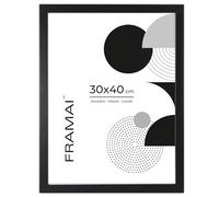 FRAMAI® Cadre photo 30 x 40 cm - Noir - En MDF - Respectueux de l'environnement - Avec plexiglas incassable, crochet de suspension et support