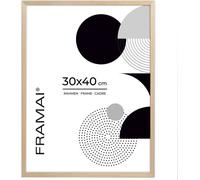 FRAMAI® Cadre photo, 30x40 cm, chêne, cadre en bois naturel, cadre en bois véritable, cadre avec plexiglas incassable, accroche et présentoir