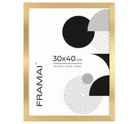 FRAMAI® Cadre photo - 30x40 cm - Or - En MDF - Cadre écologique avec plexiglas résistant aux chocs, crochet de suspension et support à poser