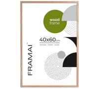 FRAMAI® Cadre photo 40 x 60 cm, chêne, cadre en bois naturel, cadre en bois véritable avec plexiglas incassable, crochet de suspension et support (