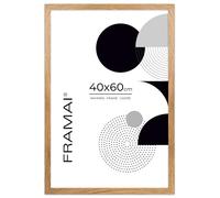 FRAMAI® Cadre photo 40 x 60 cm, couleur chêne, en MDF écologique, avec plexiglas incassable, crochet de suspension et support