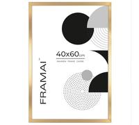 FRAMAI® Cadre photo 40 x 60 cm, doré, en MDF, respectueux de l'environnement, avec plexiglas incassable, crochet de suspension et support