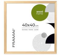 FRAMAI® Cadre photo 40x40 - Cadre en bois naturel véritable avec plexiglas incassable, système de suspension et présentoir