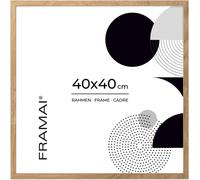 FRAMAI® cadre photo, 40x40 cm, chêne, cadre en bois naturel, cadre en bois véritable, cadre avec plexiglas incassable, accroche et support (
