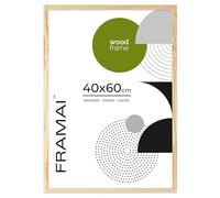 FRAMAI® Cadre photo 40x60 - Cadre en bois naturel véritable avec plexiglas incassable, système de suspension et présentoir