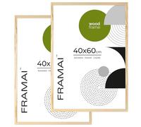FRAMAI® Cadre photo 40x60 Lot de 2 - Cadre en bois naturel véritable avec plexiglas incassable, système de suspension et présentoir