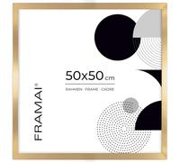 FRAMAI® Cadre photo 50 x 50 cm, doré, en MDF, respectueux de l'environnement, avec plexiglas incassable, crochet de suspension et support