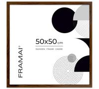 FRAMAI® Cadre photo 50 x 50 cm, marron, en MDF écologique, avec plexiglas incassable, crochet de suspension et support