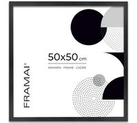 FRAMAI® Cadre photo 50 x 50 cm - Noir - En MDF - Respectueux de l'environnement - Avec plexiglas incassable, crochet de suspension et support