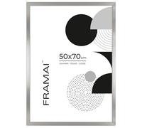FRAMAI® Cadre photo 50 x 70 cm, argenté, en MDF écologique, avec plexiglas incassable, crochet de suspension et support