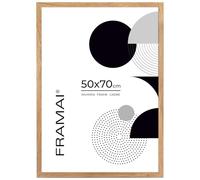 FRAMAI® Cadre photo 50 x 70 cm, couleur chêne, en MDF, respectueux de l'environnement, avec plexiglas incassable, crochet de suspension et support