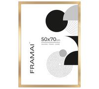 Framai® Cadre photo 50 x 70 cm, doré, en MDF, respectueux de l'environnement, avec plexiglas incassable, crochet de suspension et support