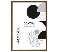 FRAMAI® Cadre photo 50 x 70 cm, marron, en MDF écologique, avec plexiglas incassable, crochet de suspension et support